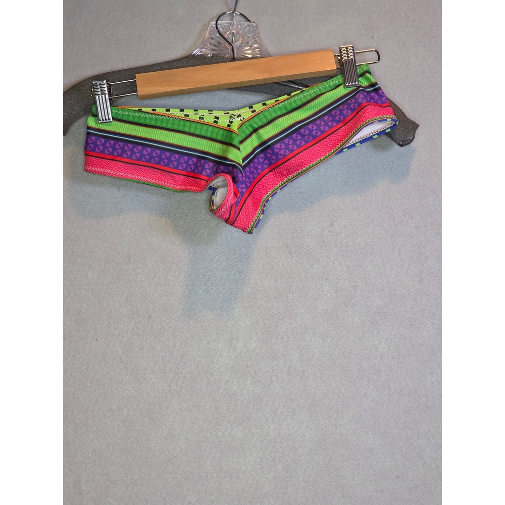 TopMelon Womens Tribal Print Bikini Bottoms Green Pink Geometric Swim Size S